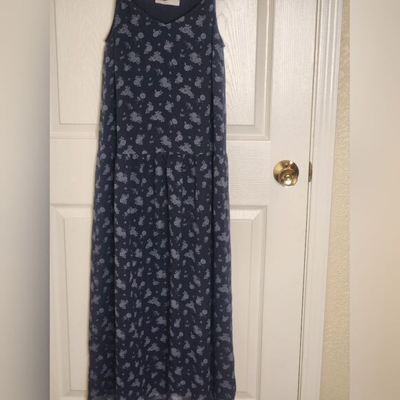 VINCE SP Coastal Navy Blue Calico Floral Print 100%SILK Cami Slip Midi Dress - Picture 9 of 13